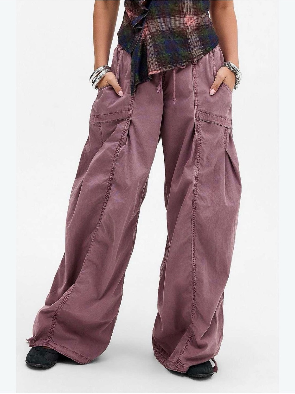 BDG Sunridge Mid-Rise Dusty Mauve Wide-Leg Cargo Balloon Pants